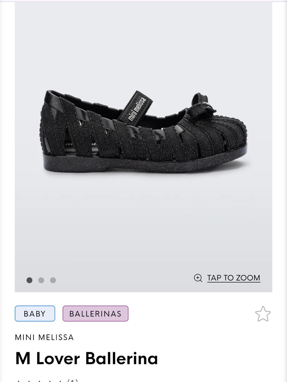 Mini Melissa Black Glitter Strappy Ballerina